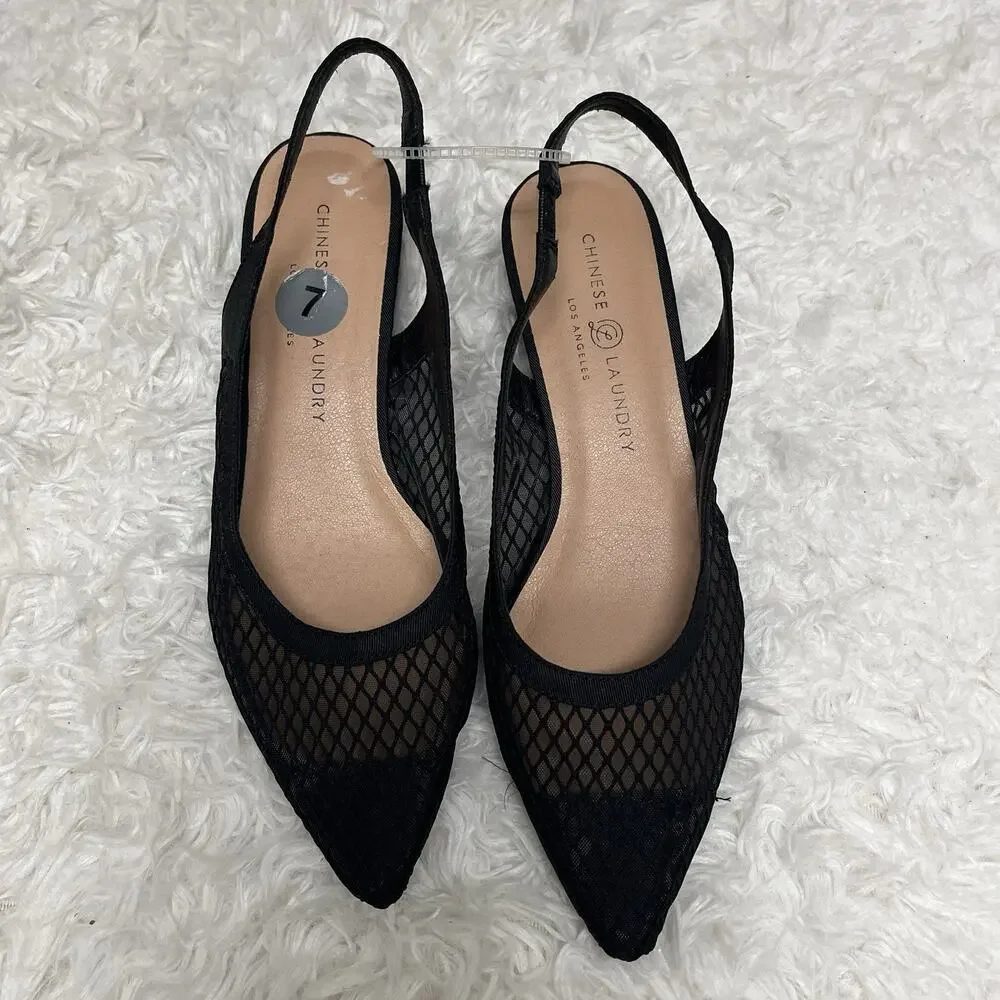 Chinese Laundry Pointed Toe Shoes sling back mesh black size 7.5M style#WLH-005